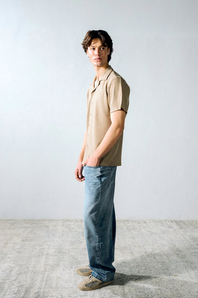 Cuban Collar Textured Shirt