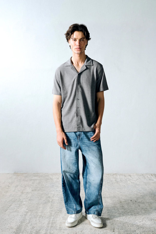 Cuban Collar Textured Shirt