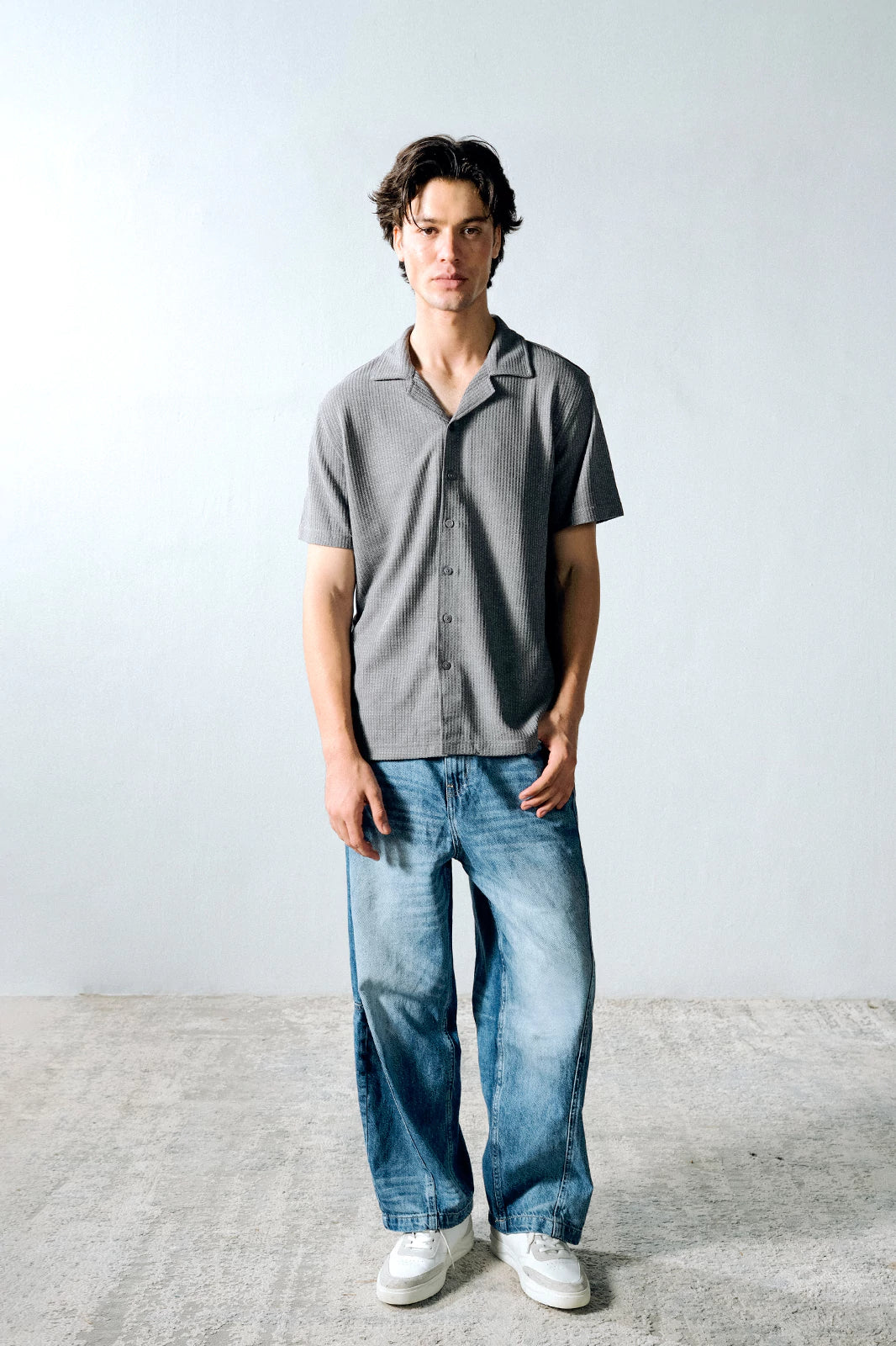 Cuban Collar Textured Shirt