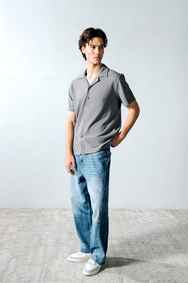 Cuban Collar Textured Shirt