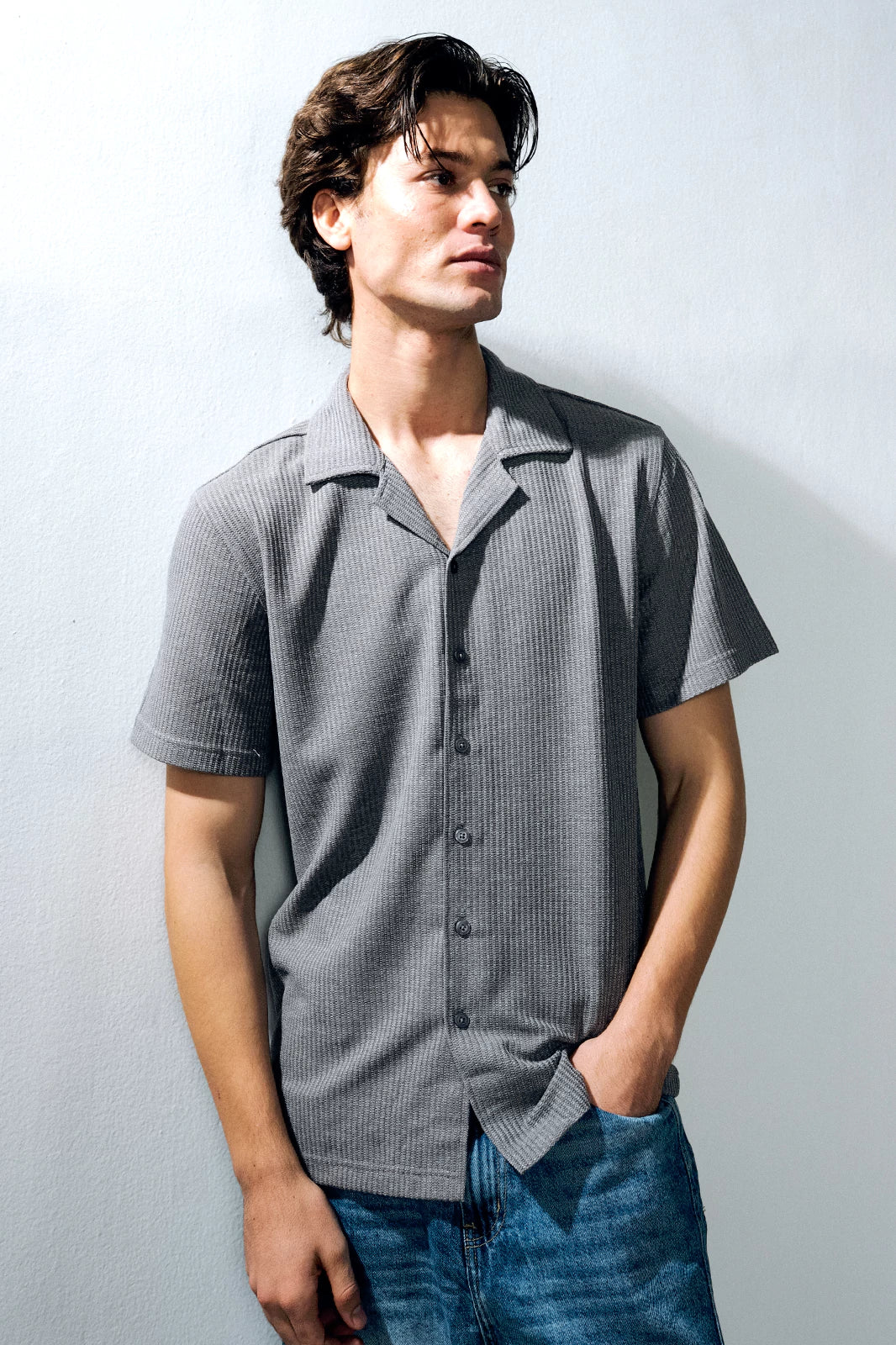 Cuban Collar Textured Shirt