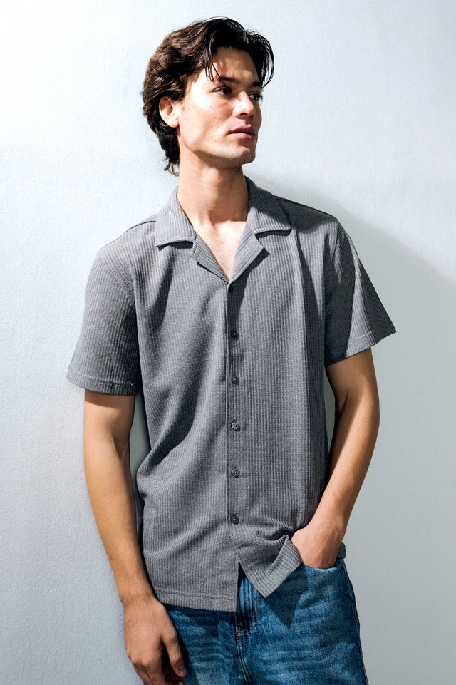 Cuban Collar Textured Shirt