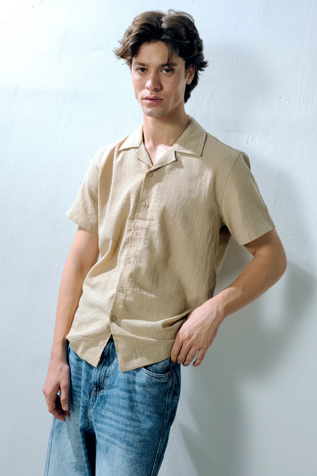 Cuban Collar Textured Shirt