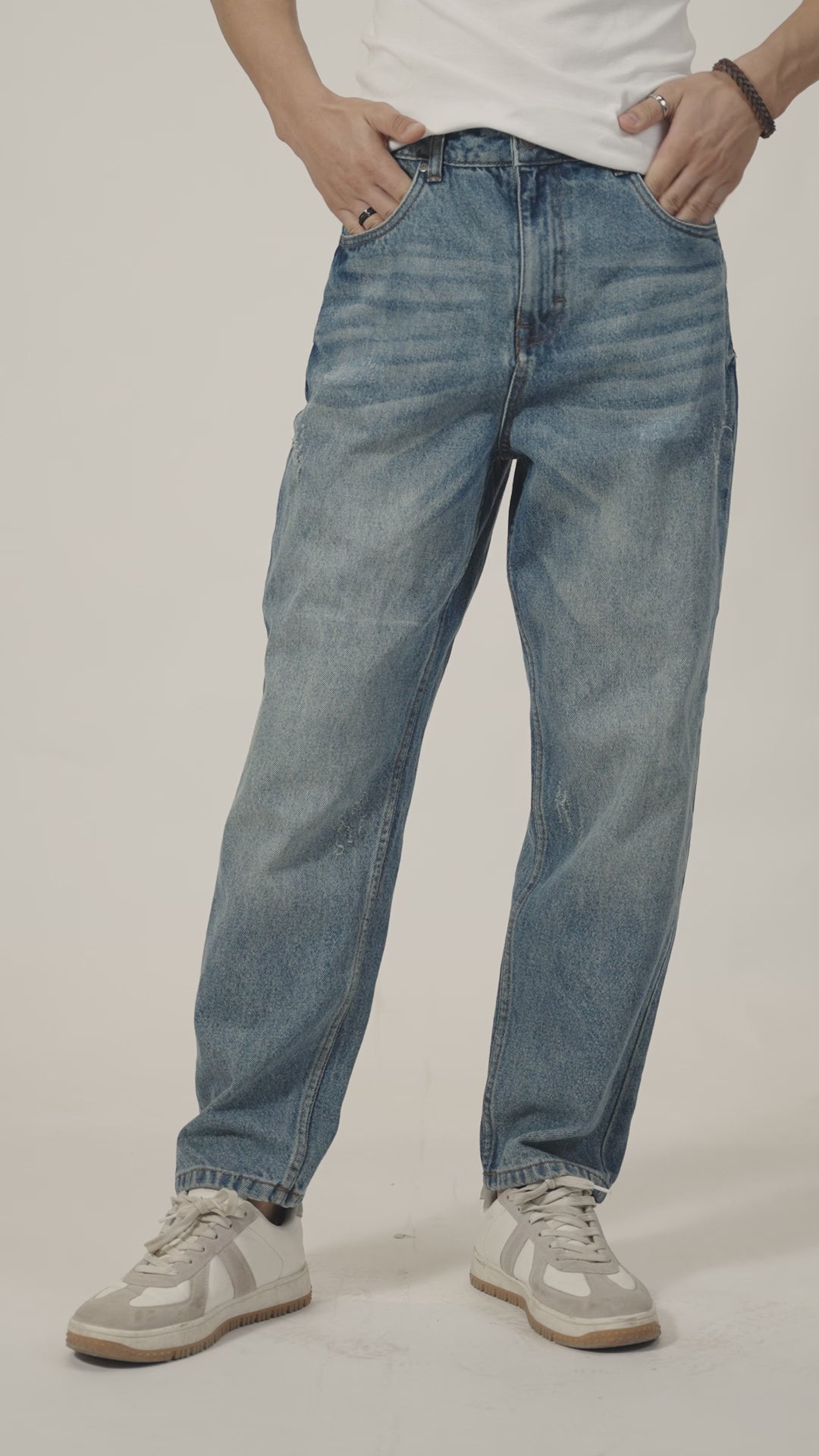 Mid Blue Baggy Fit Distressed Jeans